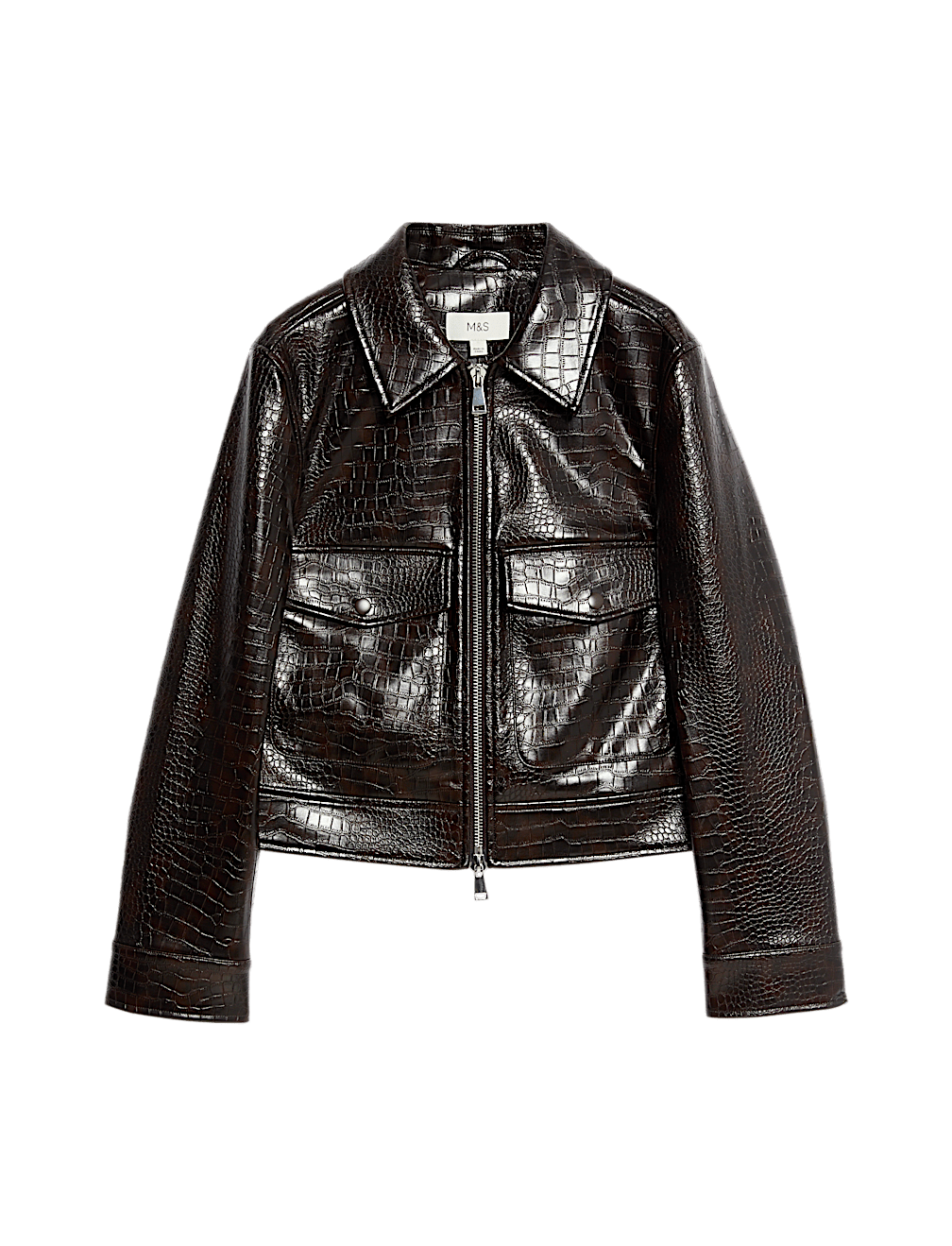 Faux Leather Croc Harrington Jacket