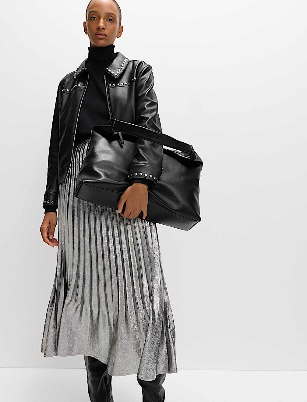 Faux Leather Studded Harrington Jacket