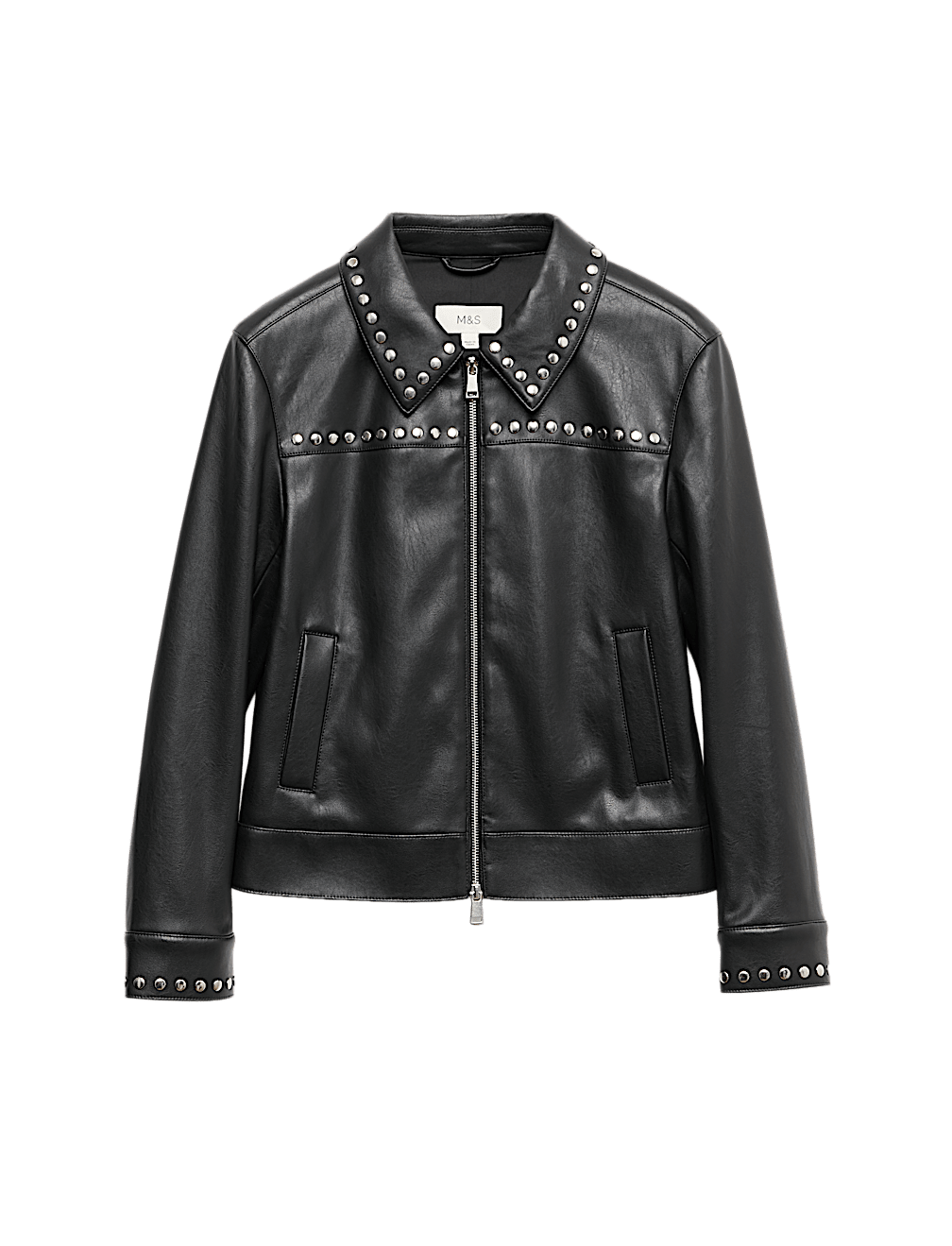 Faux Leather Studded Harrington Jacket