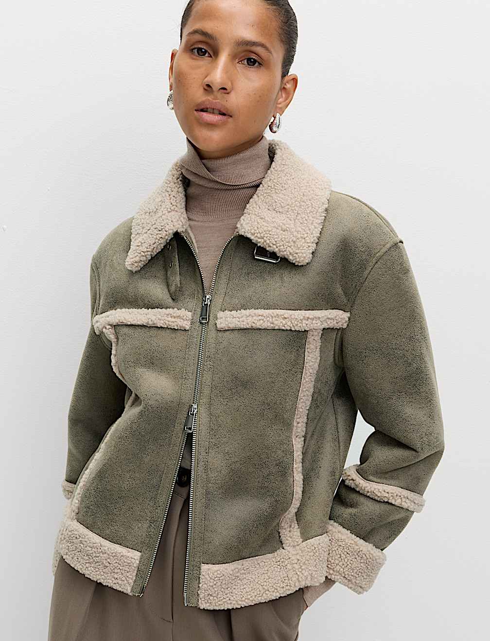Faux Shearling Aviator Jacket