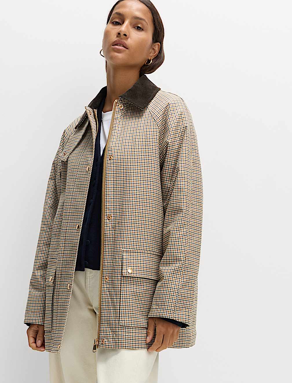 Waxed Look Checked Utility Jacket