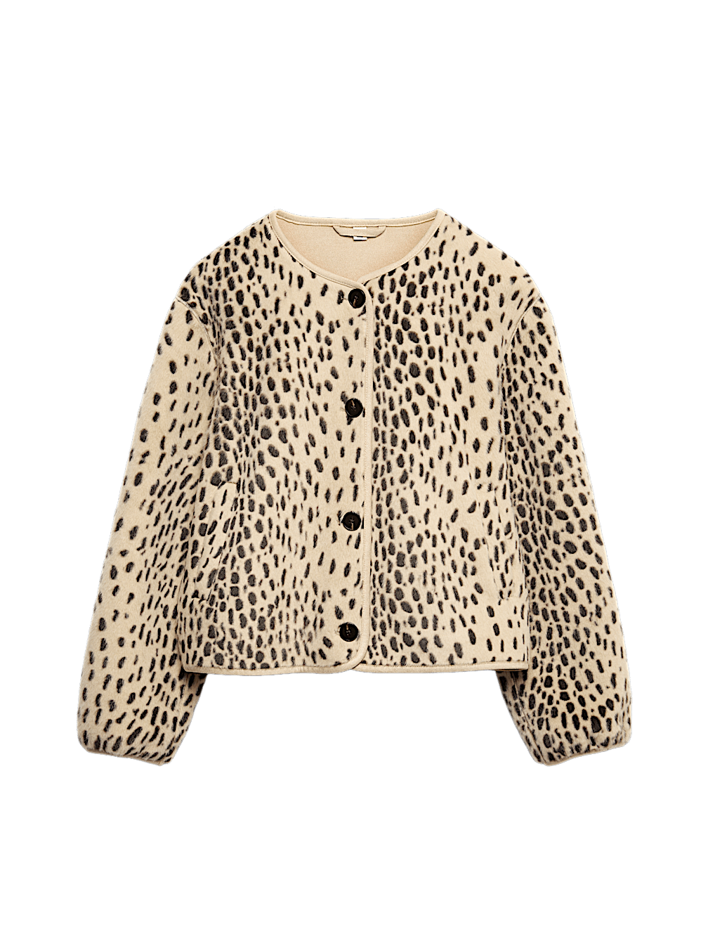 Faux Fur Animal Print Collarless Jacket