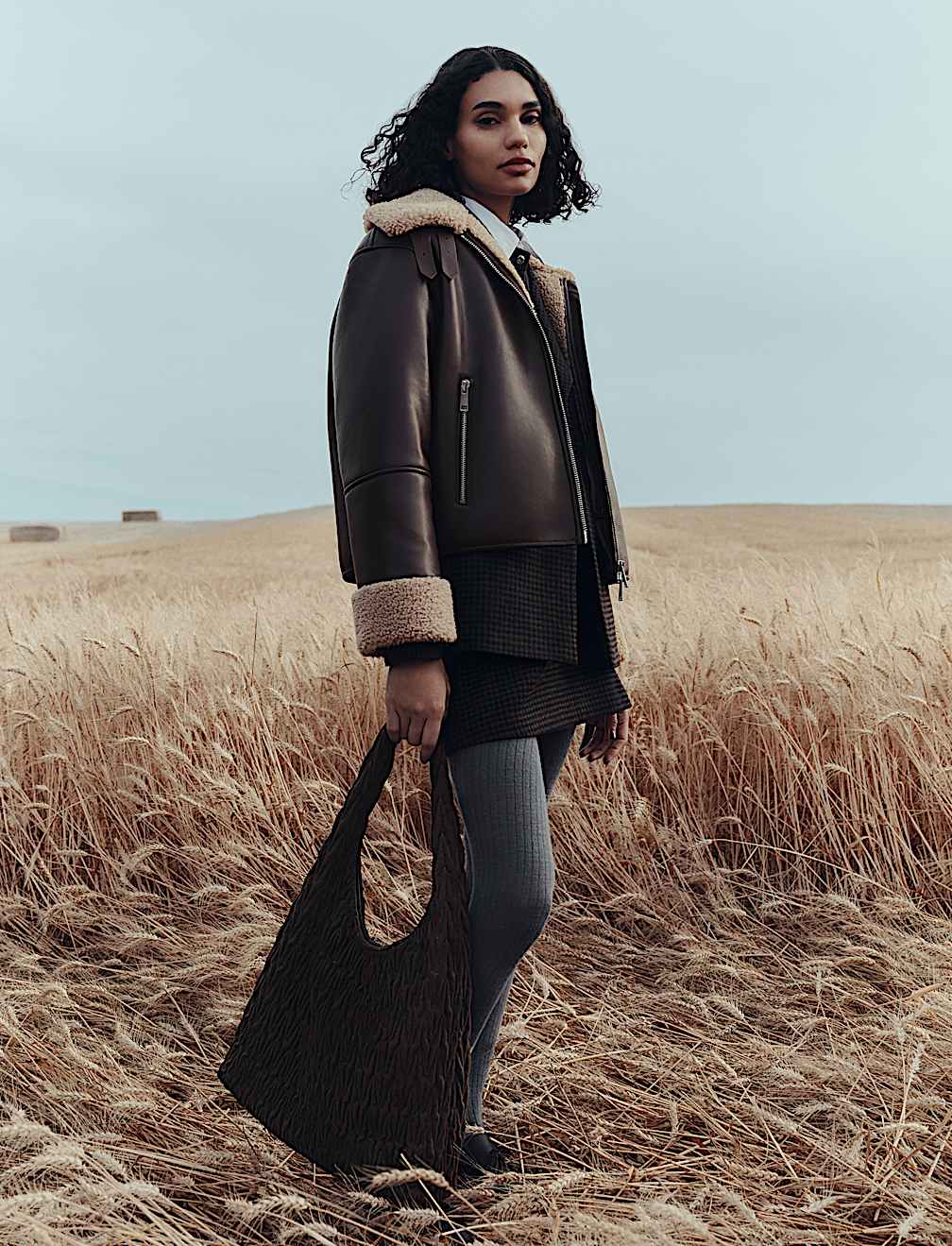 Faux Shearling Buckle Detail Aviator Jacket