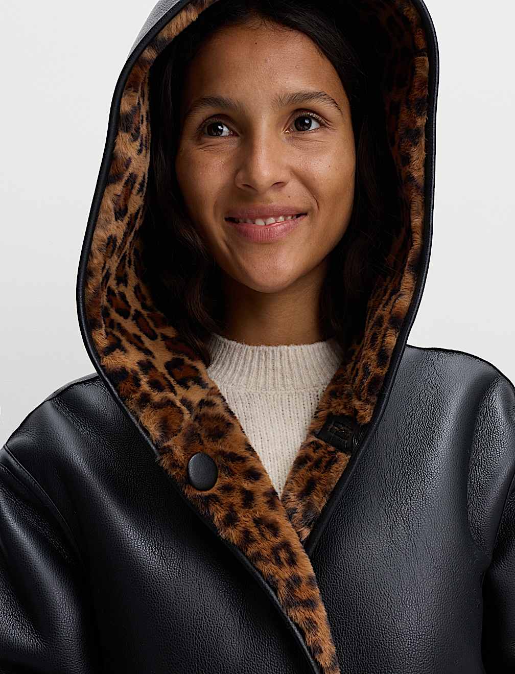 Faux Leather Animal Print Reversible Jacket