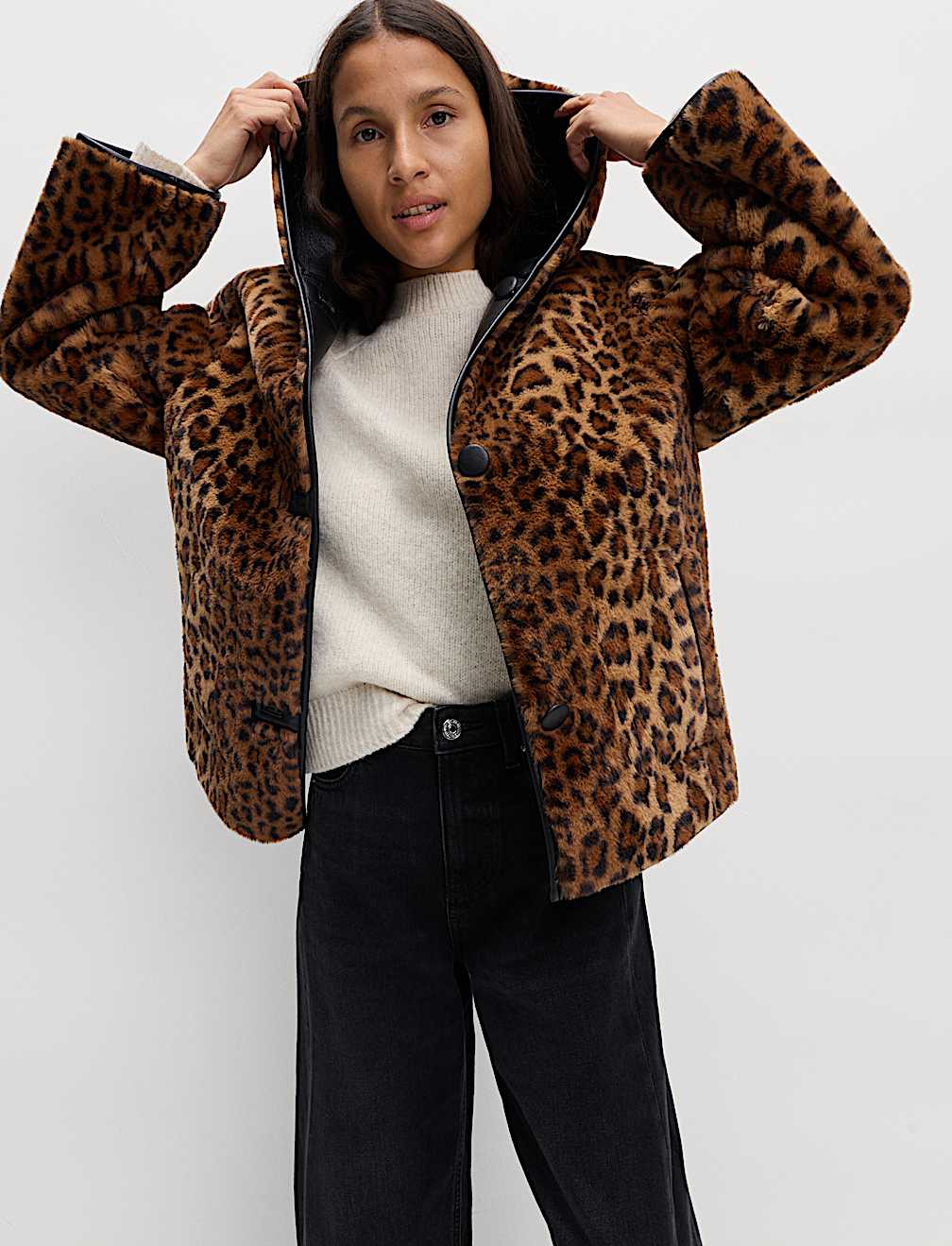 Faux Leather Animal Print Reversible Jacket