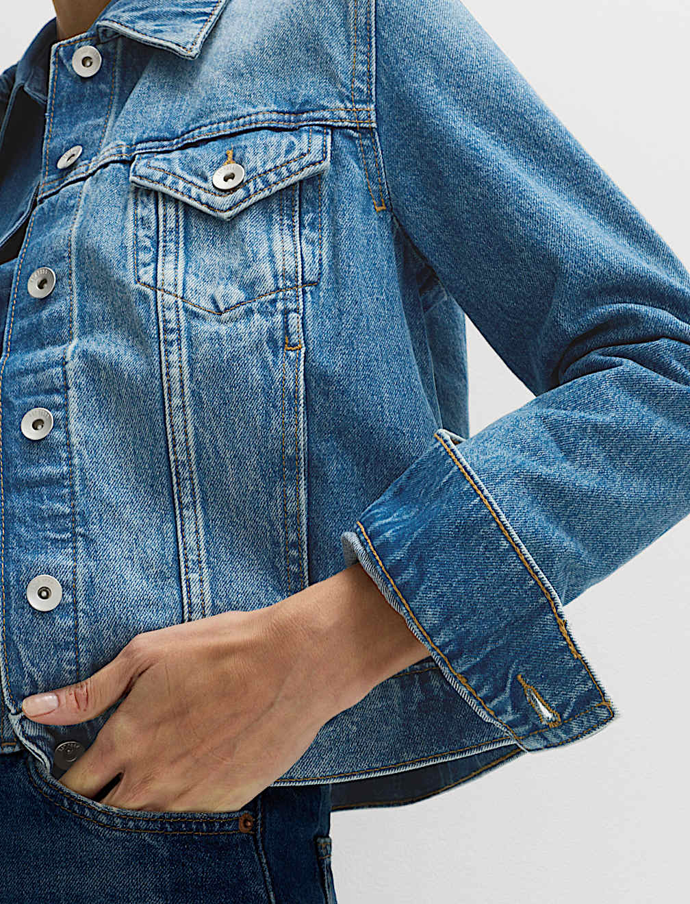 Cotton Lyocell Blend Denim Trucker Jacket