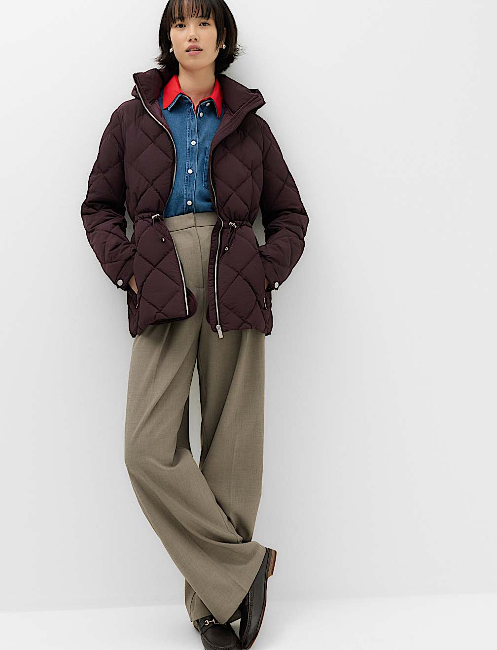 Feather & Down Diamond Quilted Hooded Jacket