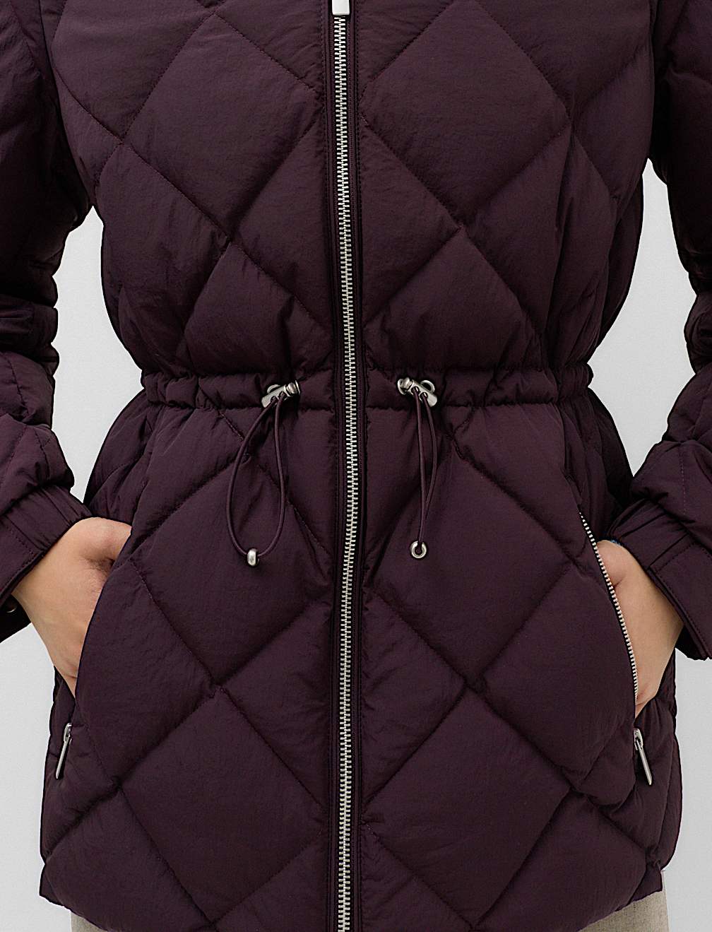 Feather & Down Diamond Quilted Hooded Jacket
