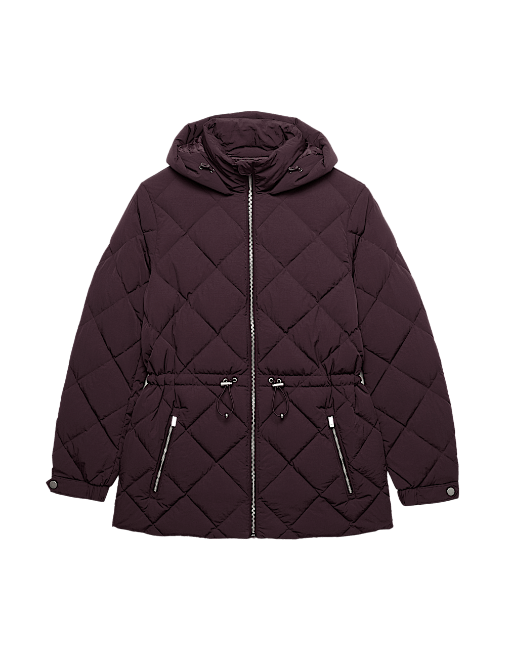 Feather & Down Diamond Quilted Hooded Jacket