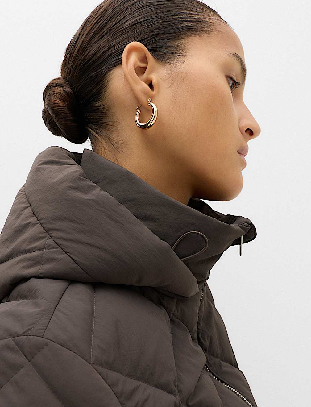 Feather & Down Diamond Quilted Hooded Jacket