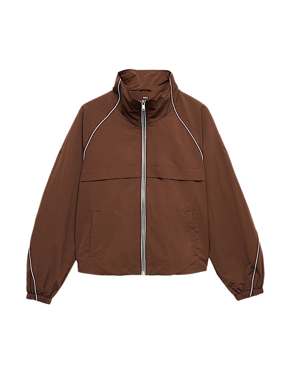 Contrast Piped Funnel Neck Windbreaker Jacket