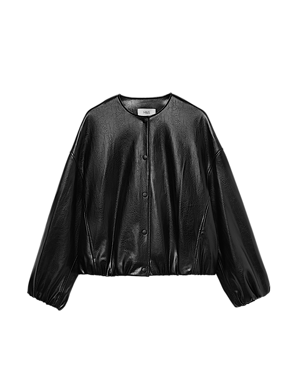 Faux Leather Bubble Hem Bomber Jacket