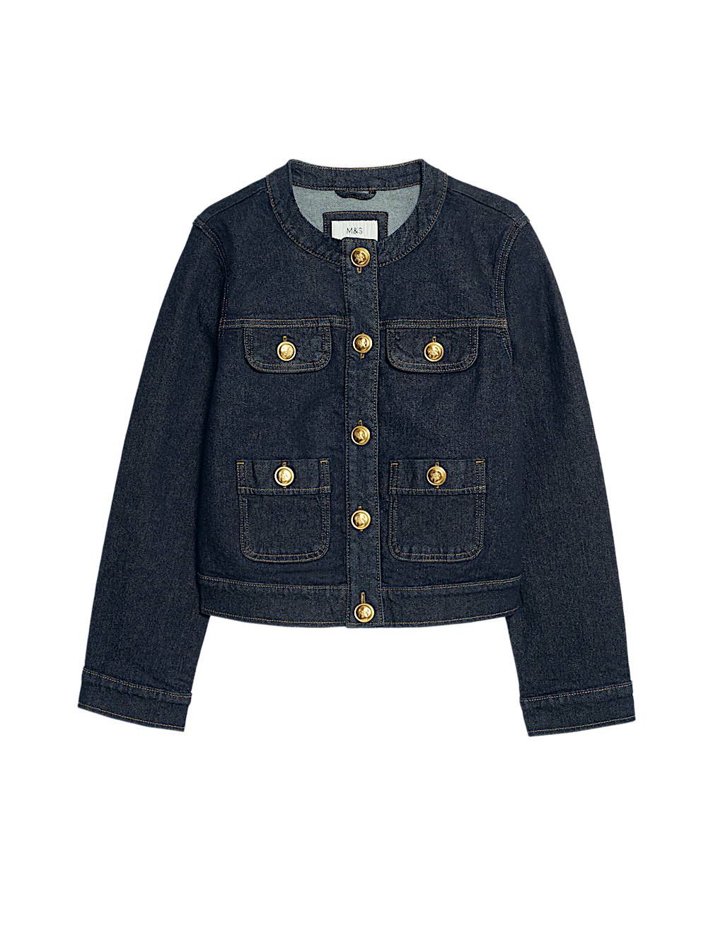 Denim Collarless Button Through Jacket