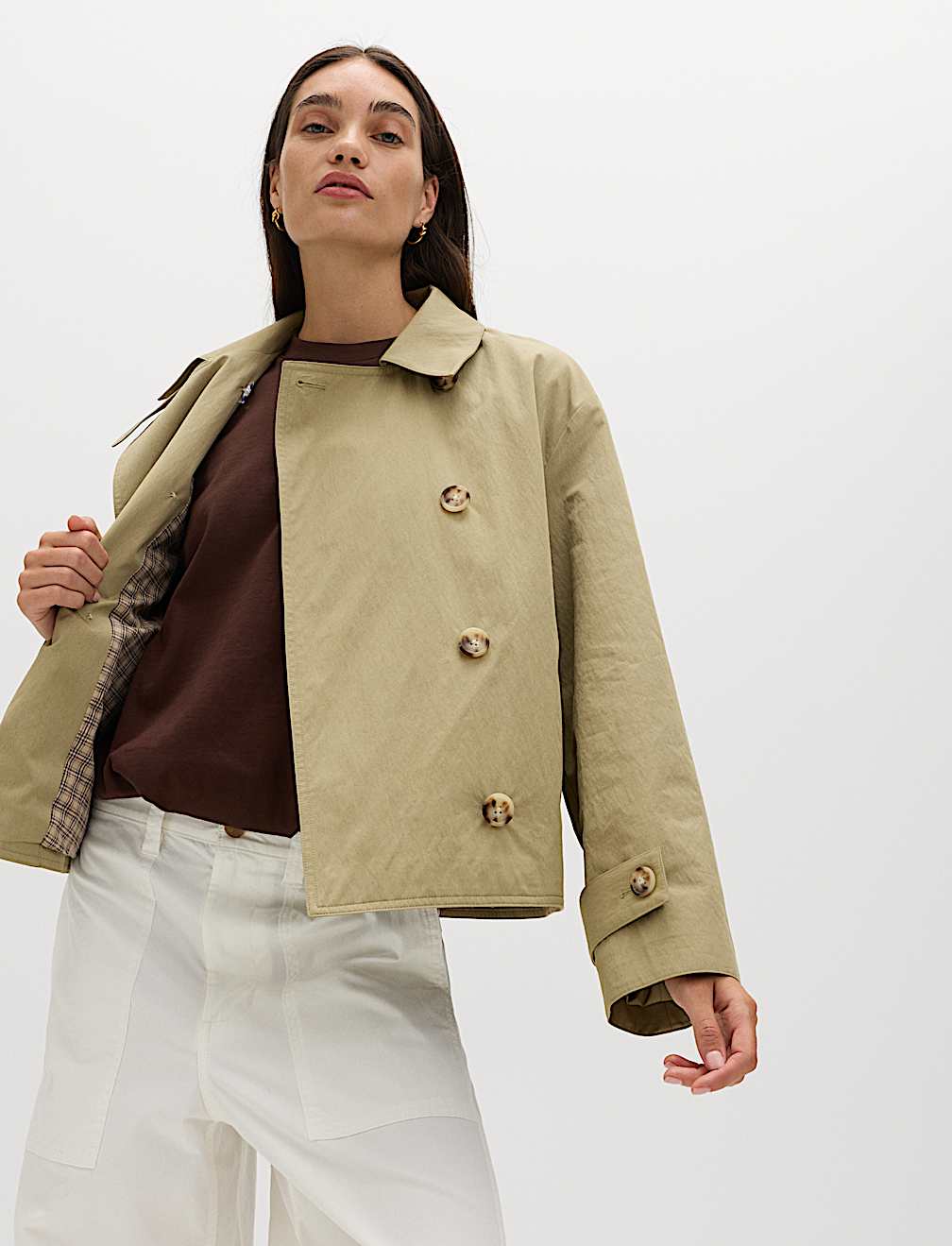 Cotton Rich Double Breasted Short Trench Coat
