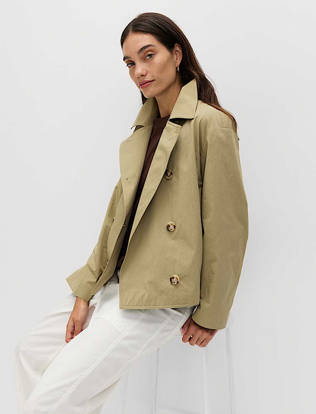 Cotton Rich Double Breasted Short Trench Coat