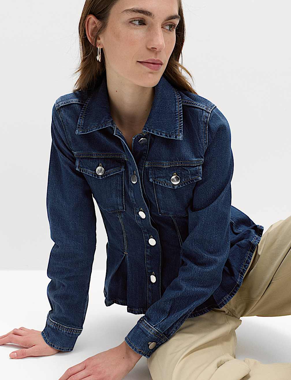 Denim Peplum Collared Jacket