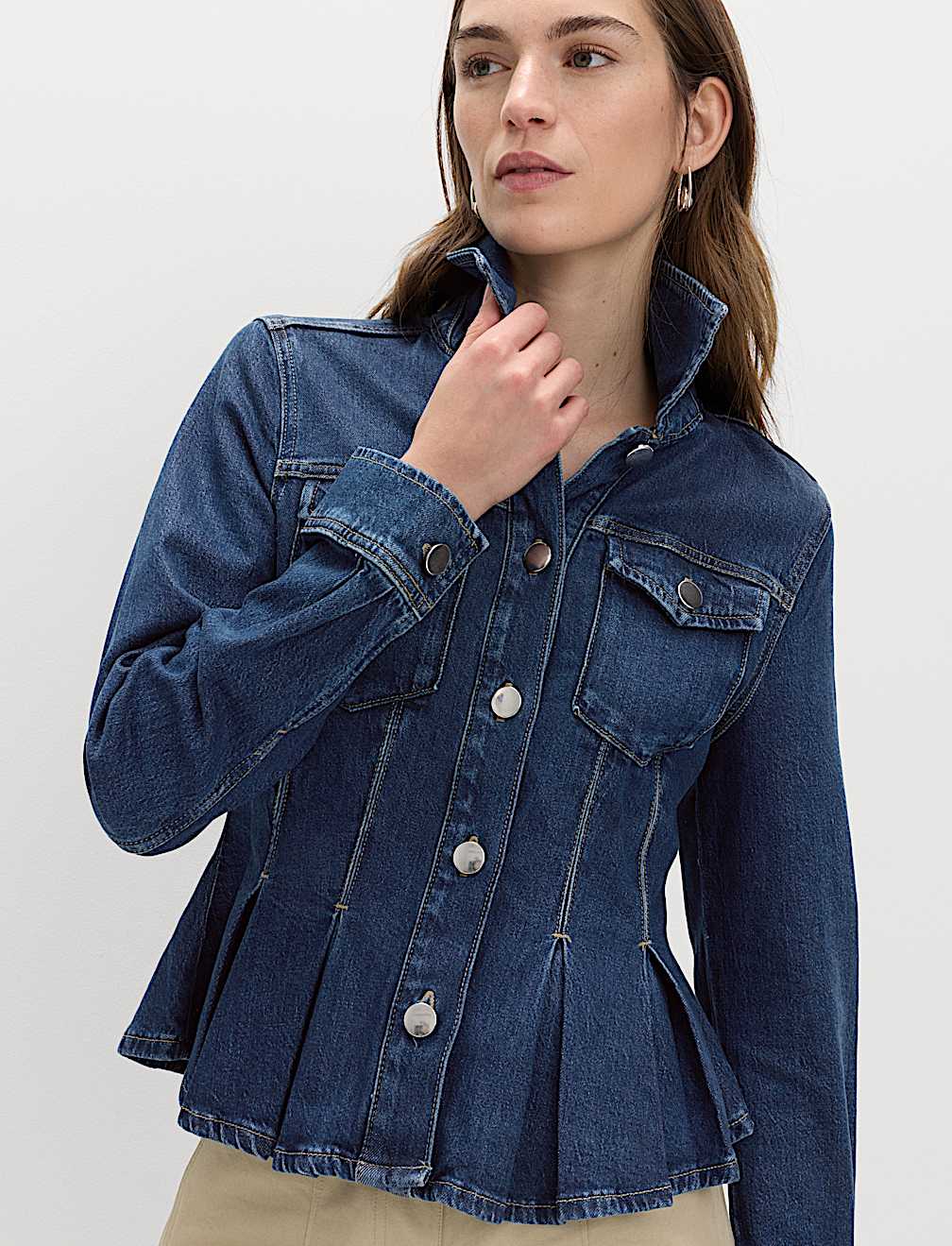 Denim Peplum Collared Jacket