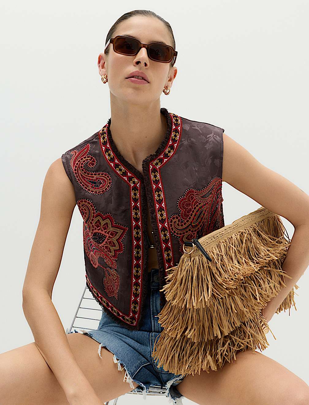 Embroidered Cropped Gilet