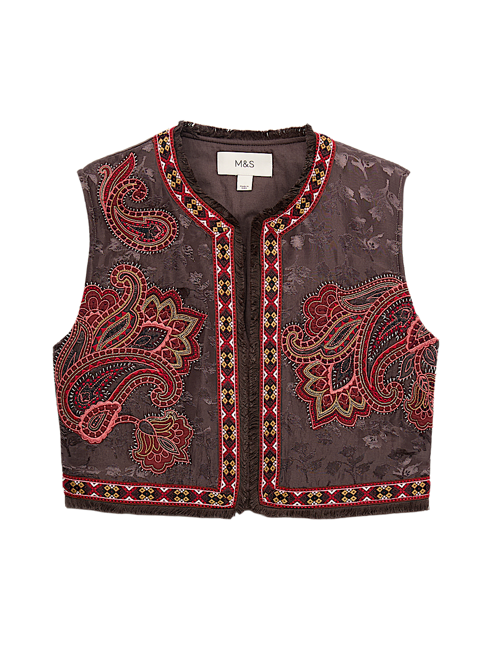 Embroidered Cropped Gilet