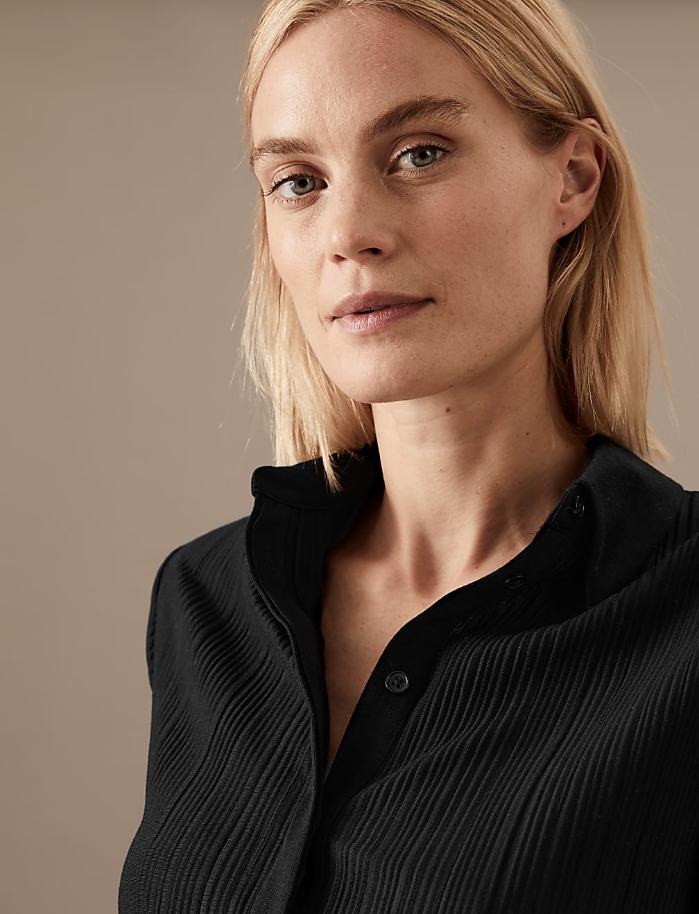Jersey Plisse Collared Relaxed Shirt
