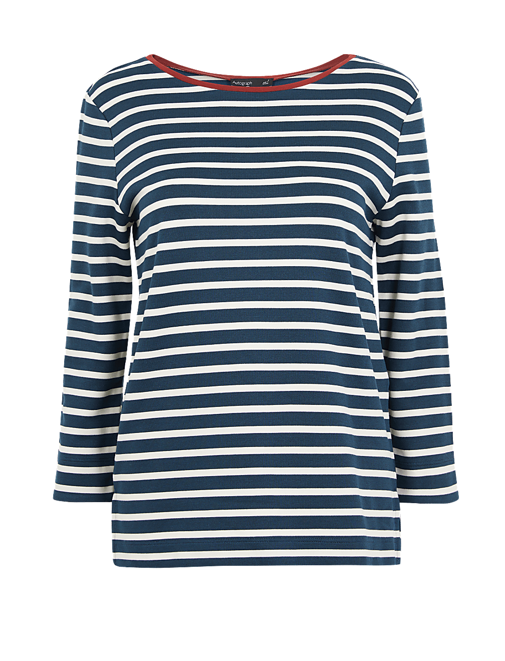 Ponte Striped Regular Fit 3/4 Sleeve Top