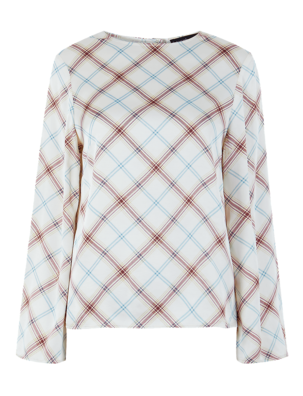 Satin Checked Long Sleeve Shell Top