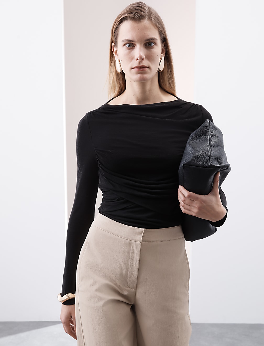 Slash Neck Wrap Front Top With Silk
