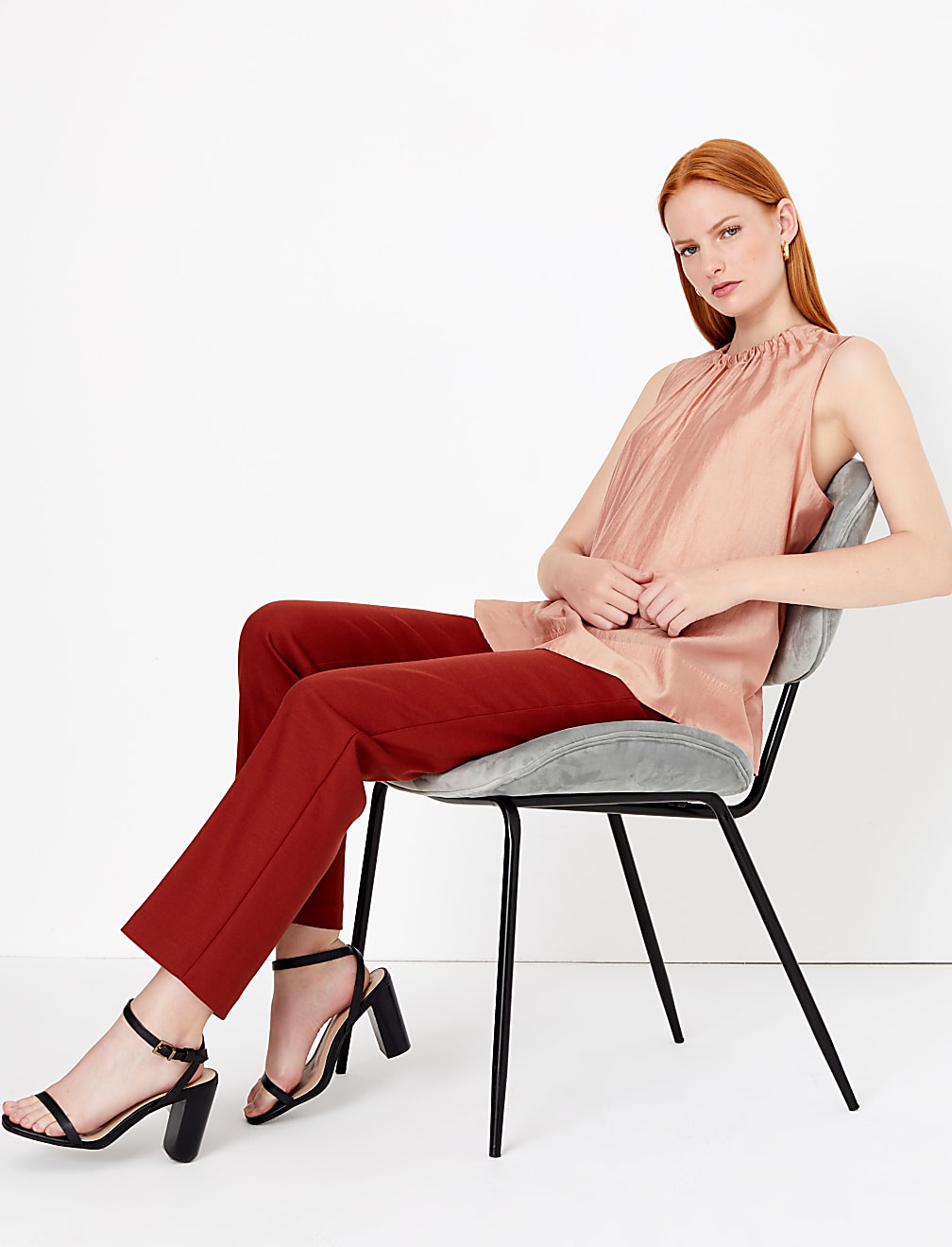 Gathered Neck Sleeveless Blouse
