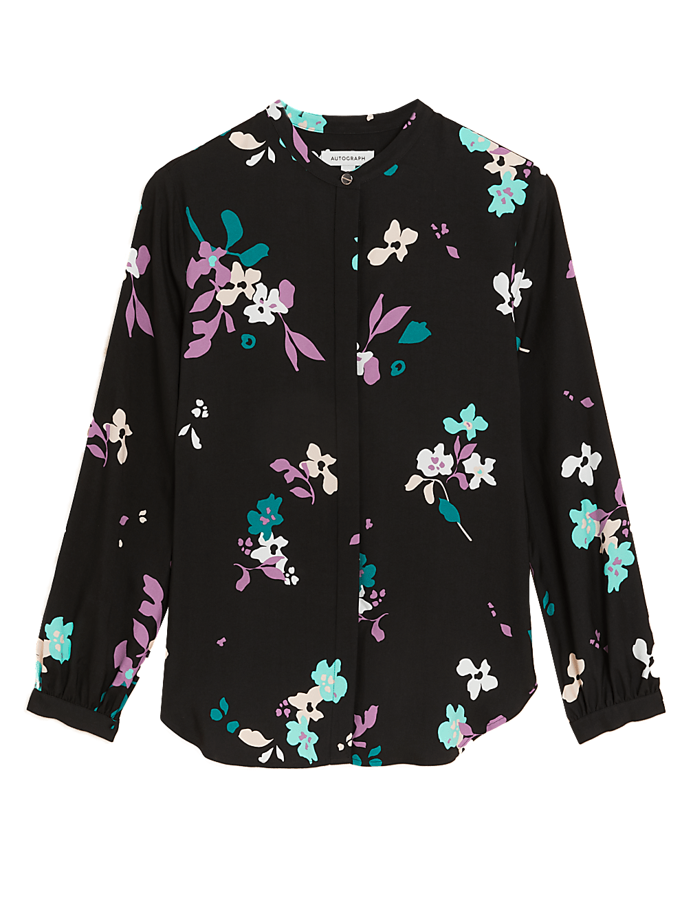 Floral Collarless Long Sleeve Blouse