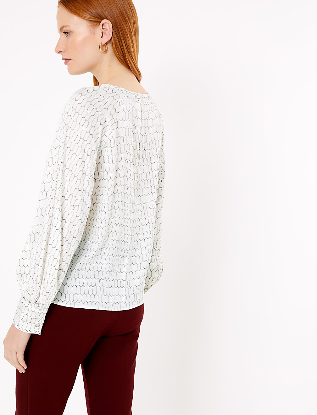 Geometric Print Blouson Sleeve Shell Top