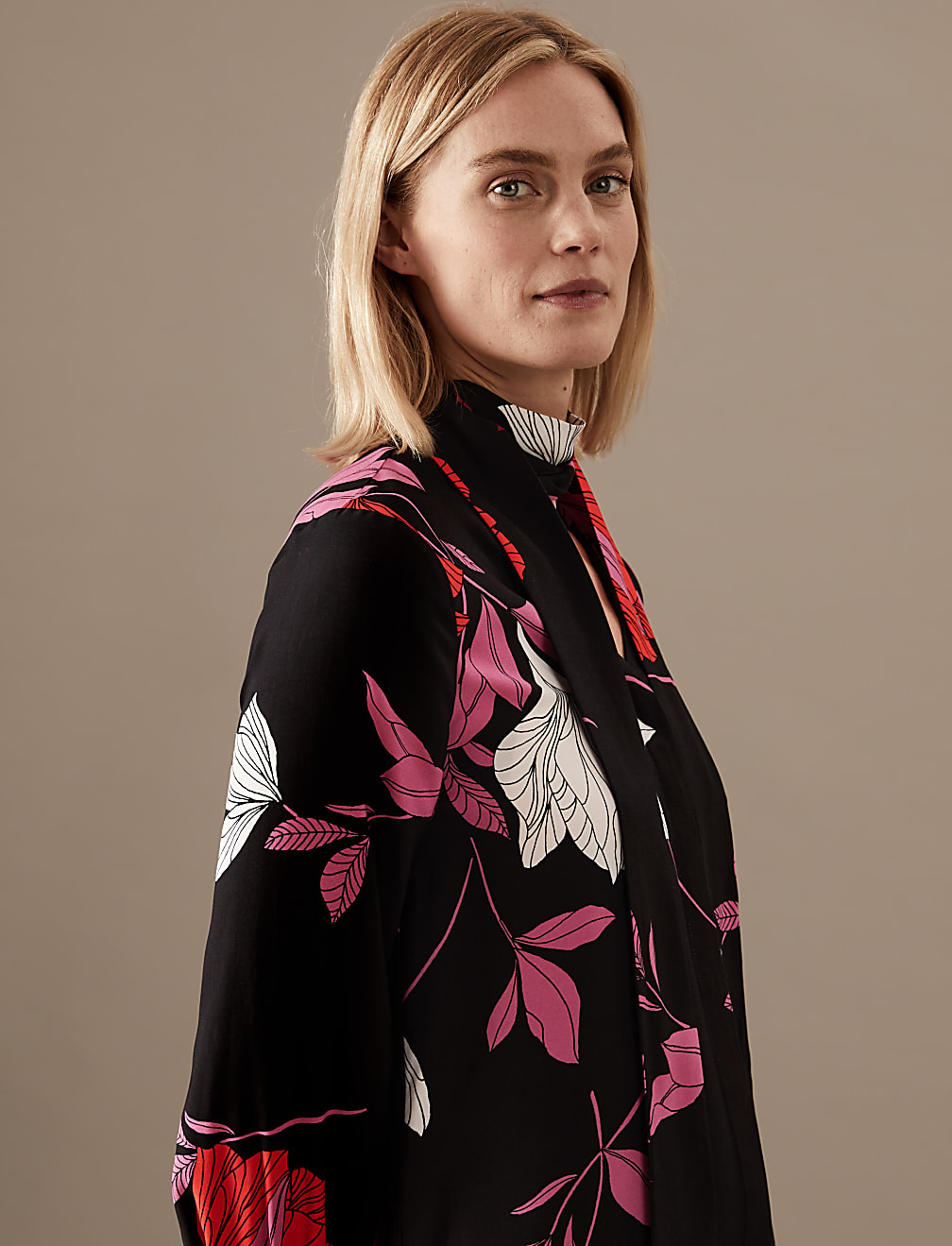 Floral Scarf Neck Long Sleeve Blouse