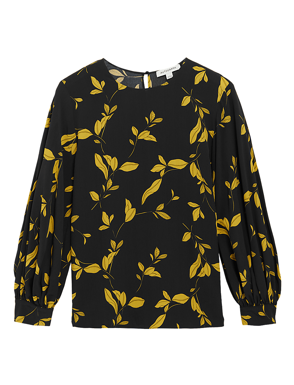 Leaf Print Blouson Sleeve Blouse