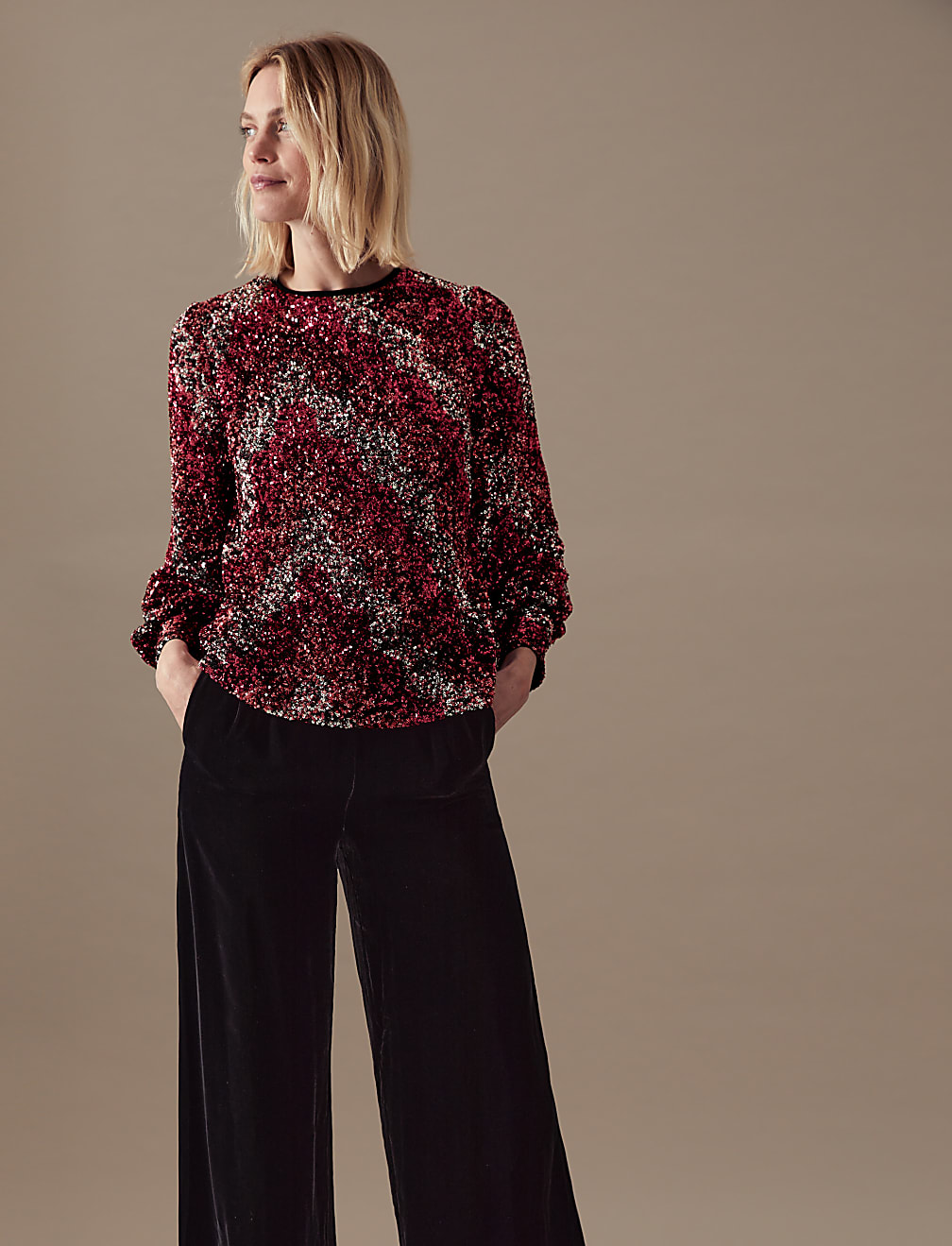 Sequin Embellished Round Neck Blouse