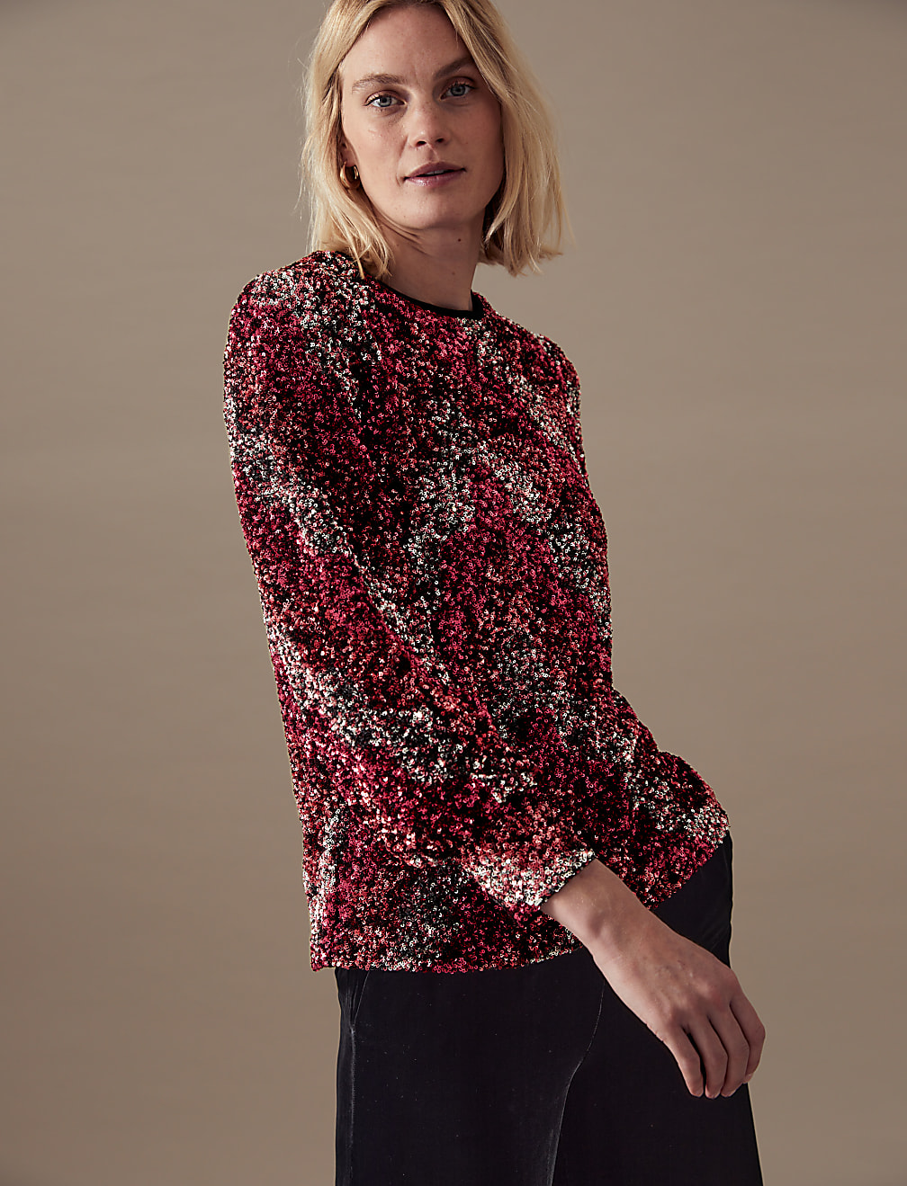 Sequin Embellished Round Neck Blouse