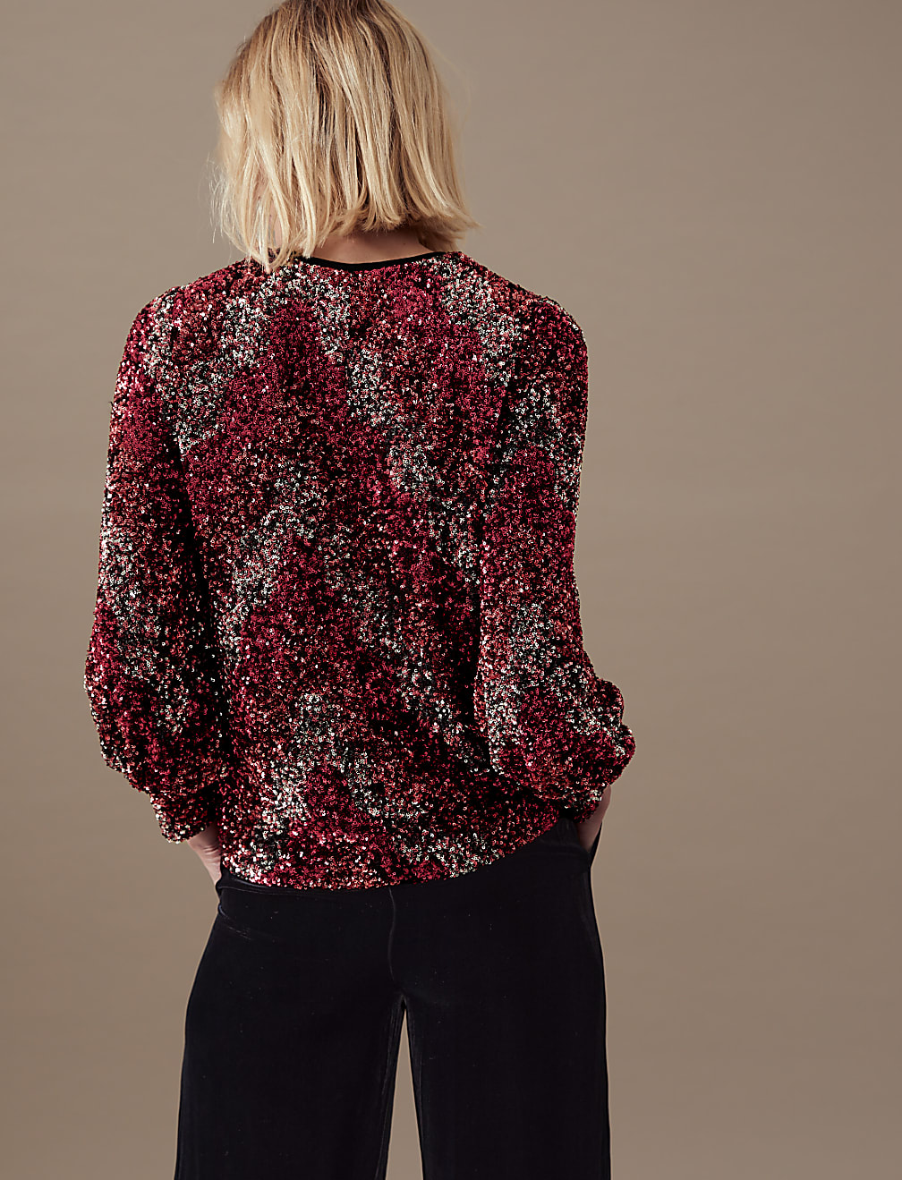 Sequin Embellished Round Neck Blouse