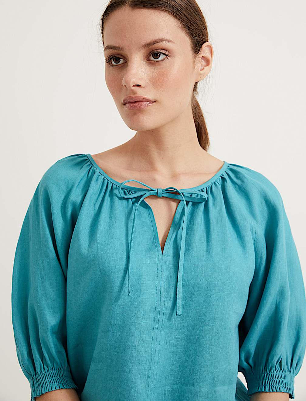 Pure Irish Linen Tie Neck Blouse