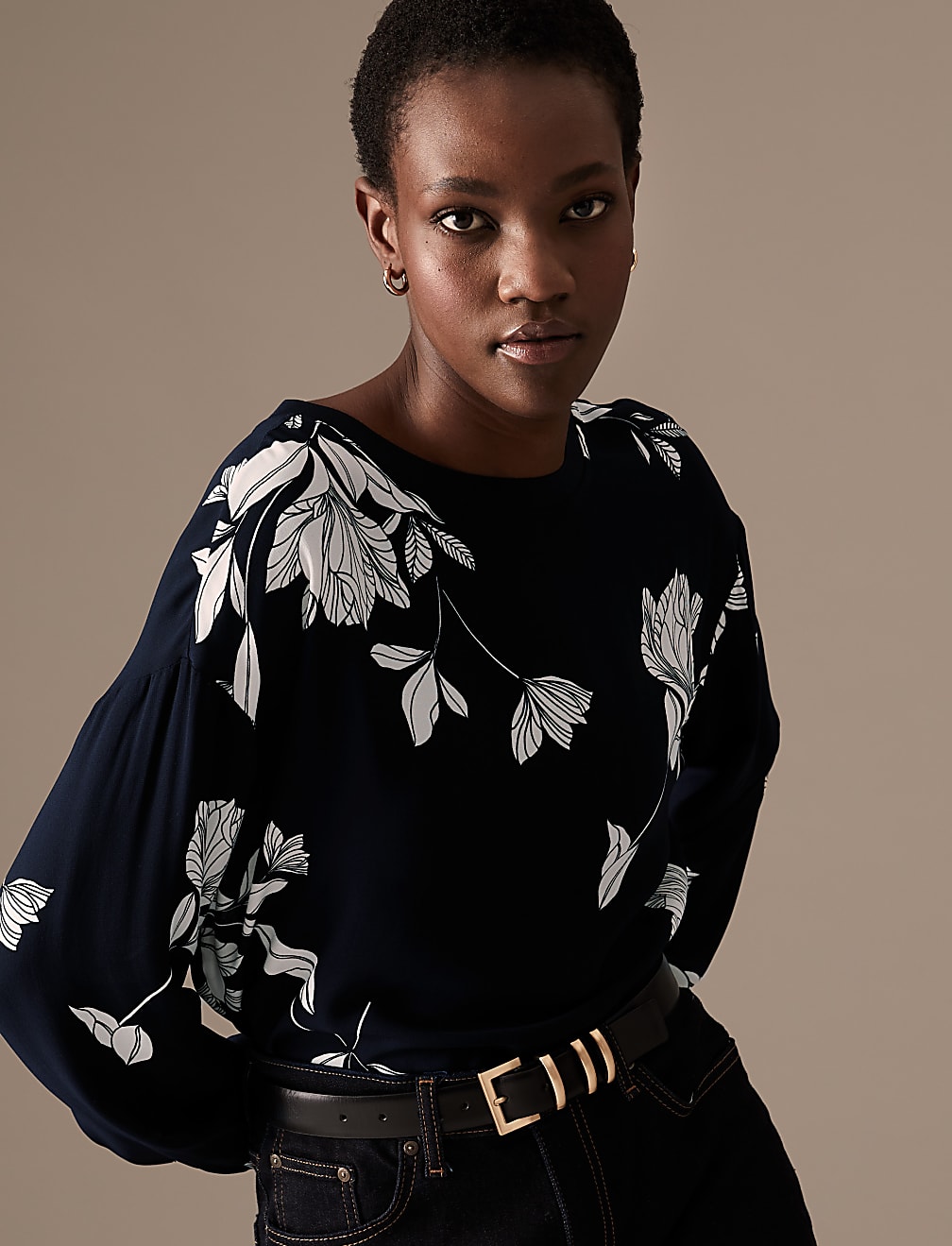 Floral Crew Neck Long Sleeve Blouse