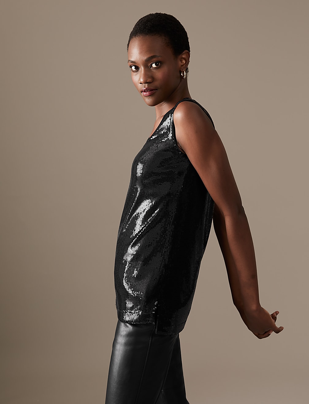 Sequin Round Neck Cami Top