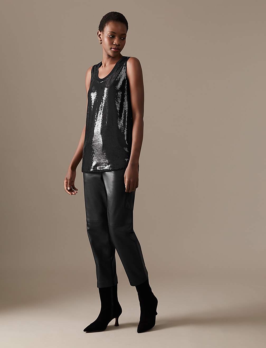 Sequin Round Neck Cami Top