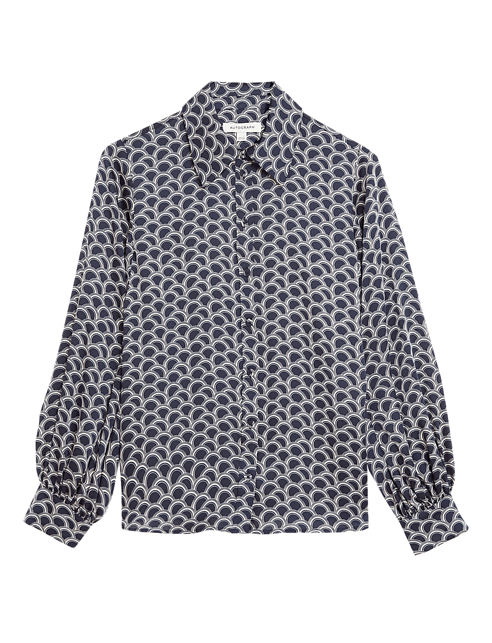 Satin Printed Collared Blouson Sleeve Shirt