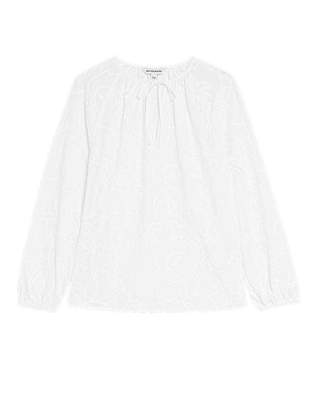 Pure Cotton Embroidered Tie Neck Blouse