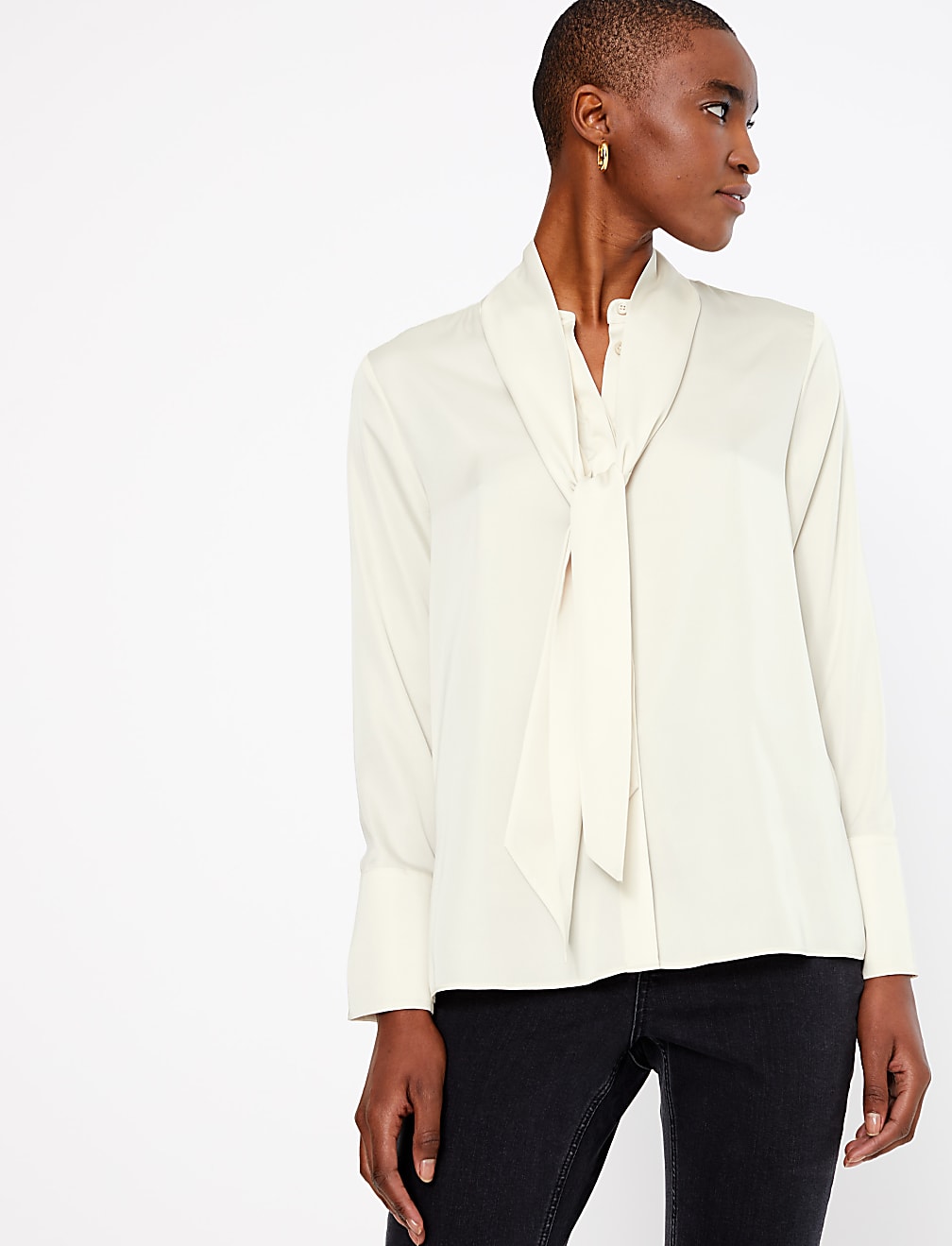 Satin Scarf Neckline Blouse