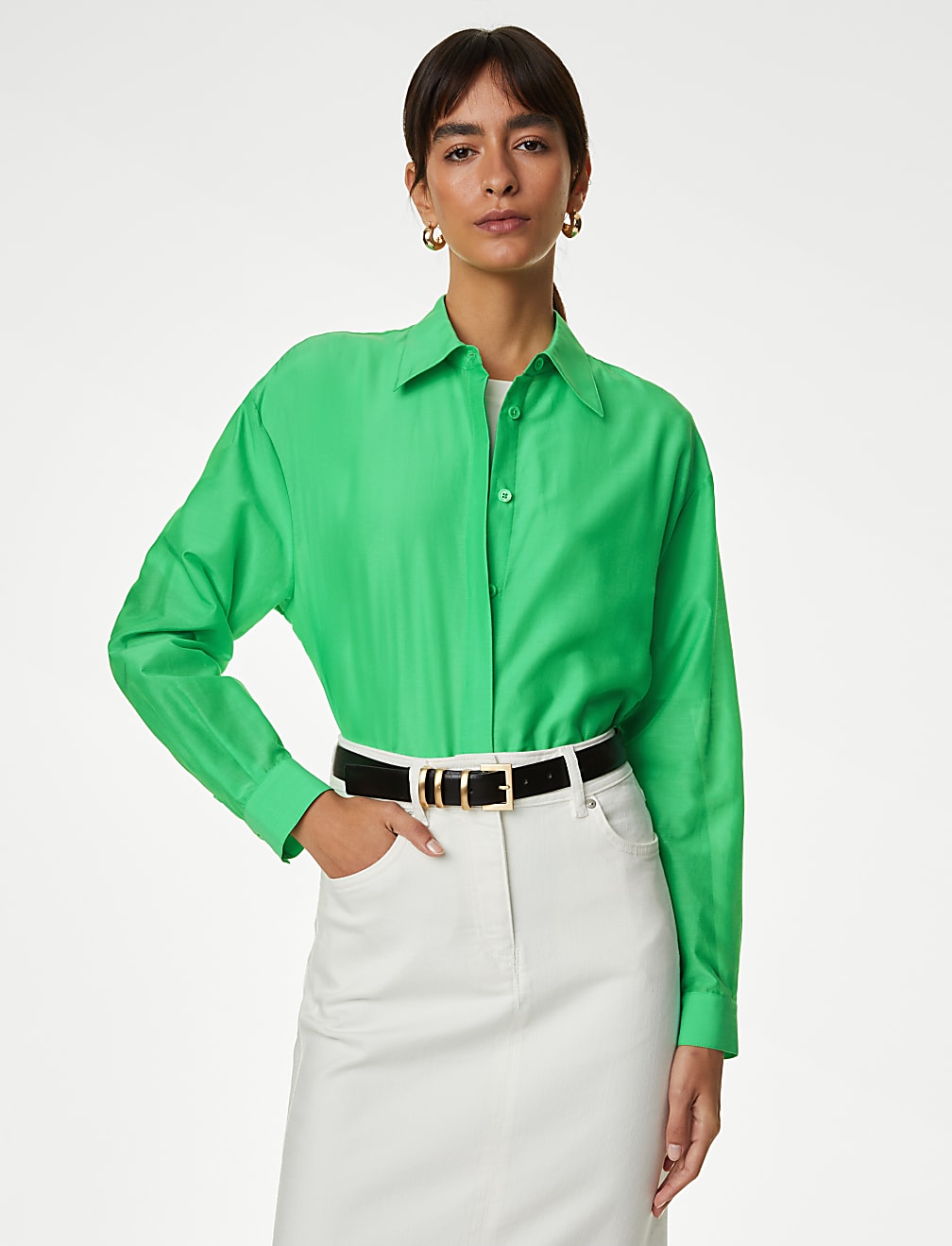 Silk Blend Collared Relaxed Shirt