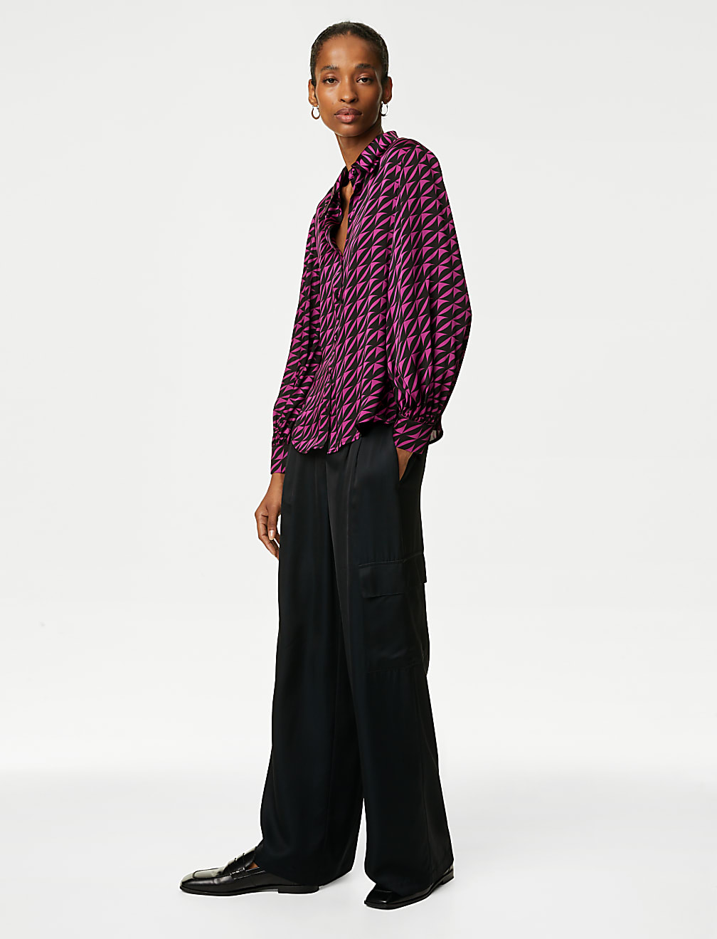 Satin Printed Blouson Sleeve Shirt