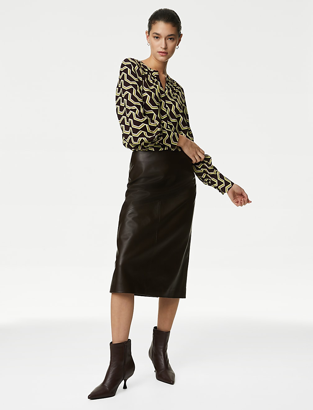 Geometric Round Neck Zip Detail Blouse