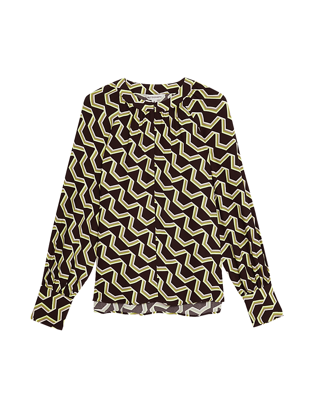 Geometric Round Neck Zip Detail Blouse