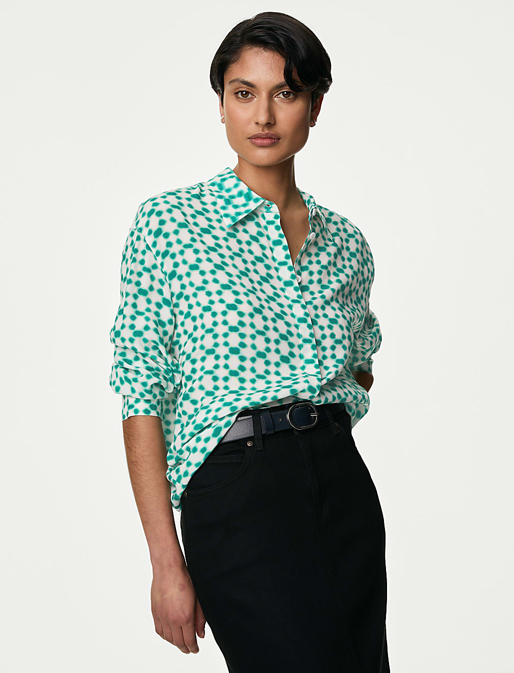 Cupro Rich Printed Collared Shirt
