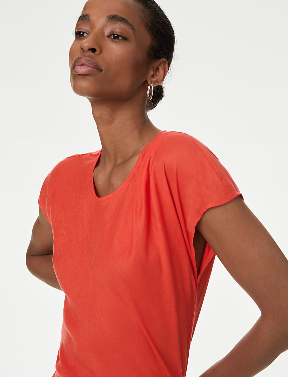 Pure Irish Linen Pleated Round Neck Blouse