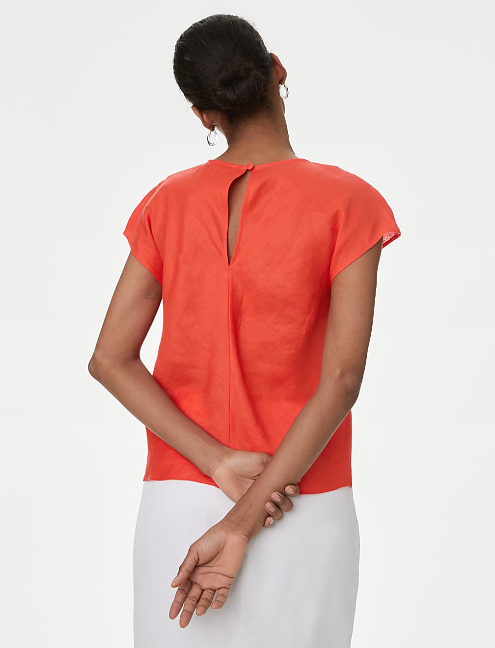 Pure Irish Linen Pleated Round Neck Blouse