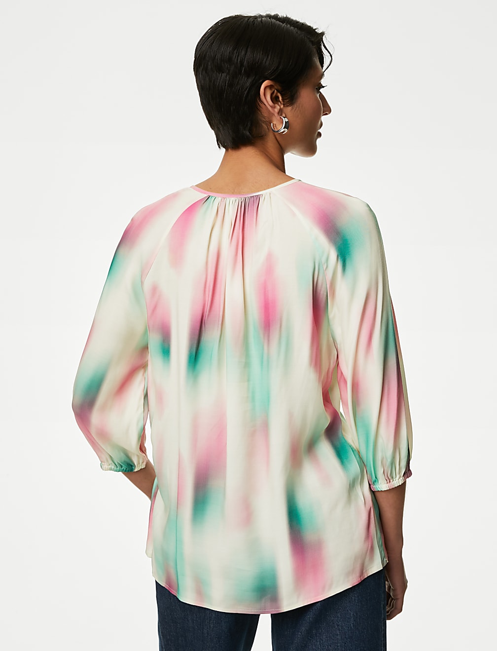 Cupro Rich Printed Tie Neck Blouse